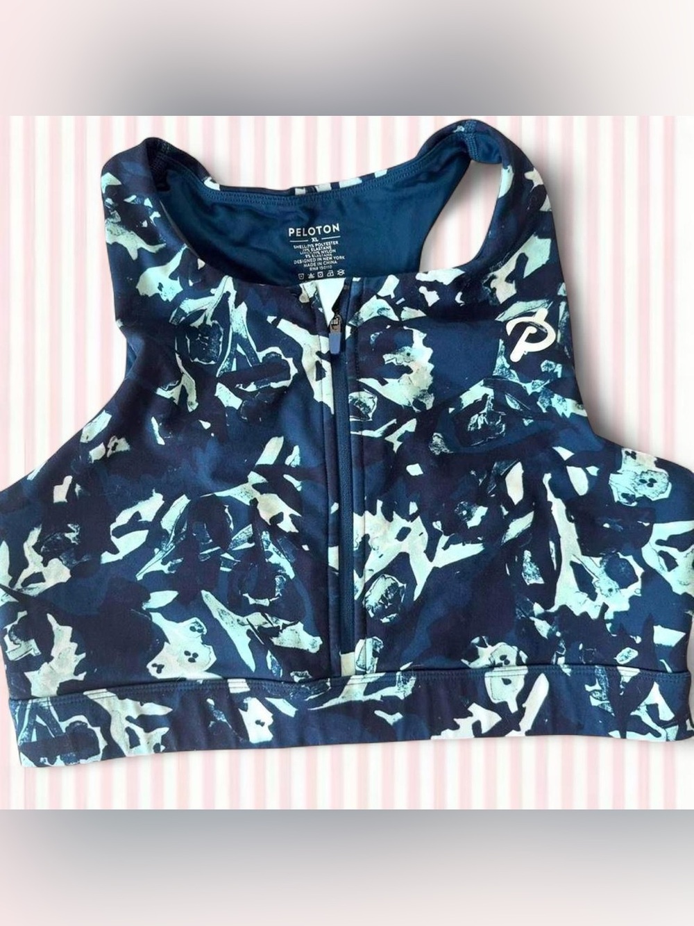 Peloton Cadent High Neck Zip Front Sports Bra XL Blue Print